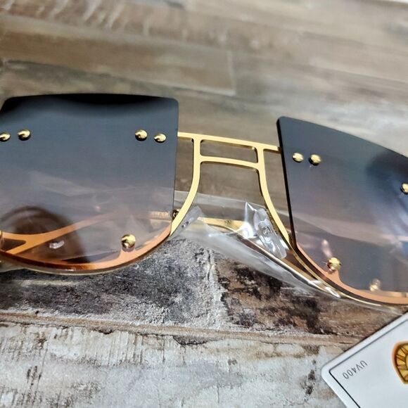 Womens Oversized Large Hexagonal Gold-Toned Brown Tinted Sunglasses main image 5
